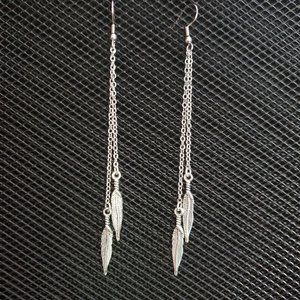 Antique silver feather and chain earrings
